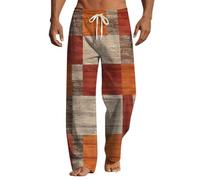 Pantalon de jogging en lin pour homme - Pantalon d'été décontracté avec poches - Coupe ample - Cordon de serrage - Taille élastique - Confortable - Léger - Lâche - Tube droit - Respirant, Orange, 3XL