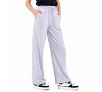 Pantalon de Jogging Femme COMEOR Gris Clair - Jambe Large, Taille Élastique à Cordon, Poches Latérales S
