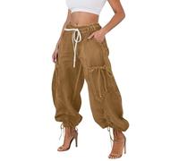 Pantalon de Jogging Femme Pantalon de Survêtement Ample avec Poches à Taille Haute élasticité Sudation Réglable Casual Pant Sport D'été à Jambes Larges