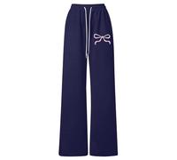 Pantalon de Jogging Fille léger décontracté à Cordon Coupe Ample Droite pour Jeu Confort Quotidien activités (Navy, 160)