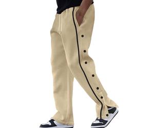Pantalon de jogging léger pour homme avec boutons sur le côté - Pantalon de fitness confortable post-opératoire - Taille élastique - Cordon de serrage - Pantalon de course long et ample pour homme,