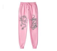 Pantalon de jogging long en coton pour homme - Avec imprimé dragon - Doublure chaude - Pantalon de fitness baggy - Pantalon de yoga avec poches - Vintage Streetwear, Rose, 3XL