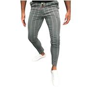 Pantalon de jogging long en coton pour homme - Coupe ajustée - Blanc - Pantalon de fitness rayé - Pantalon de loisirs élégant - Taille élastique avec cordon de serrage - Pantalon d'extérieur résistant