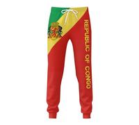 Pantalon de Jogging Long et Doux imprimé 3D avec Le Drapeau de la République du Congo, idéal pour la Course à Pied et Le Sport chez Les Hommes.