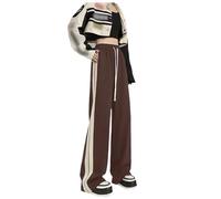 Pantalon de jogging marron à rayures latérales pour femme - Pantalon de jogging - Jambe droite - Pantalon de sport - Pantalon de loisirs - Pantalon en viscose - Pantalon d'été pour femme, marron, XL