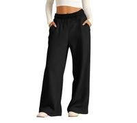 Pantalon de jogging oversize à jambe large pour fille, pantalon de jogging élastique à jambe droite, pantalon baggy cintré et ensemble pantalon pour bébé fille, Noir , 9-10 ans