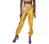 Pantalon de jogging pour femme avec éclat métallique - Décontracté - Taille haute - Pantalon hip-hop coloré - Streetwear, or, S