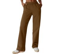 Pantalon de jogging pour femme - Chaud - Avec poches latérales - Confortable - Jambes larges - Pantalon de loisirs - Couleur unie - Taille élastique - Pantalon d'extérieur, marron, S