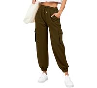 Pantalon de jogging pour femme - Pantalon cargo baggy taille haute - Automne/hiver - Stretch - Bas resserré - Pantalons de sport couleur unie légers et confortables - Pantalon de sport extérieur