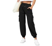 Pantalon de jogging pour femme - Pantalon cargo baggy taille haute - Automne/hiver - Stretch - Couleur unie - Léger et confortable - Pantalon de jogging en plein air avec cordon de serrage et poches