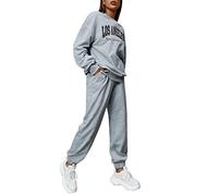 Pantalon de jogging pour femme - Pantalon de yoga - Pantalon de sport court - Combinaison deux pièces - Col rond - Manches longues - Lettre imprimée - Sweatshirt épais - Pantalon de jogging - Ensemble