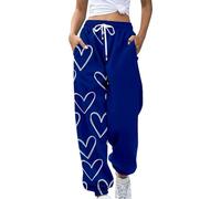Pantalon de Jogging pour Femme Pantalon Imprimé de Jolis Motifs Taille Haute Pantalon de Sport Pantalon Confortable avec Poches Pantalon Detente Femme Pantalon Fluide Multicolores (H-11-Navy, XL)