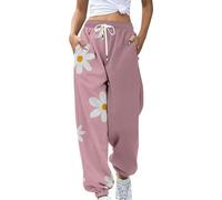 Pantalon de Jogging pour Femme Pantalon Imprimé de Jolis Motifs Taille Haute Pantalon de Sport Pantalon Confortable avec Poches Pantalon Detente Femme Pantalon Fluide Multicolores (H-14-Pink, M)