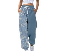 Pantalon de jogging pour femme - Taille haute - Pantalon de sport avec jambes larges - Poignets larges - Bicolore - Motif floral - Pantalon de jogging - Pantalon de survêtement surdimensionné Y2K -