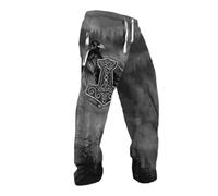 Pantalon de jogging pour homme avec motif viking - Pantalon de loisirs avec impression graphique marteau de Thor et corbeau | Vêtements de mythologie nordique pour homme, Style C01 Gris, M