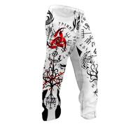 Pantalon de jogging pour homme avec motifs viking - Pantalon de loisirs blanc avec Yggdrasil, runes et corne d'Odin - Vêtements de mythologie nordique pour homme, Style U01 Blanc, 4XL