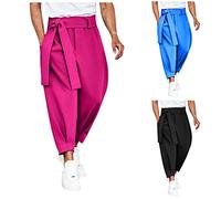 Pantalon de jogging pour homme avec poignets plissés - Short décontracté à 9 points - Pantalon court baggy 3/4 - Polyvalent - Pantalon court à nouer - Pantalon large avec cordon de serrage - Coupe