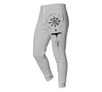 Pantalon de jogging pour homme avec symboles vikings - Pantalon de sport avec Vegvisir, corbeau et Yggdrasil | Pantalon de loisirs décontracté pour les fans de mythologie nordique, Style C01 Gris, XL