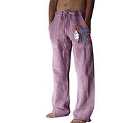 Pantalon de jogging pour homme Baggy Hip Hop - Pantalon sarouel pour homme - En coton - Coupe droite - Léger - Lin - Pantalon d'été médiéval - Coupe ample - Décontracté - Pour les vacances, la plage,