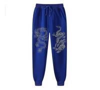Pantalon de jogging pour homme en coton long avec imprimé de dragon, doublé chaud, pantalon d'entraînement baggy, pantalon de fitness élégant pour femme, pantalon de yoga avec poches, tissu vintage