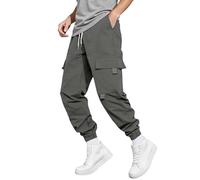 Pantalon de jogging pour homme - Léger et respirant - Pantalon de travail baggy - Taille élastique - Avec cordon de serrage - Pantalon de loisirs - Pantalon cargo - Couleur unie - Pantalon de