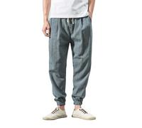 Pantalon de jogging pour homme - Pantalon de loisirs - Hip Hop - Pantalon sarouel en lin - Cordon de serrage - Taille élastique - Baggy Drop Crotch - Pantalon de jogging, bleu, 5XL