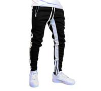 Pantalon de jogging pour homme - Pantalon de sport rétro - 2 bandes - Coupe ajustée - Pantalon de loisirs - Léger et ample - Respirant - Avec poche à fermeture éclair, Noir , M
