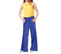 Pantalon de jogging surdimensionné à jambes larges pour fille, cordon de serrage élastique, jambe droite, pantalon de jogging avec pantalon baggy cintré avec pantalon boueux pour enfants, bleu, 8-9