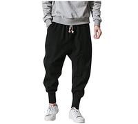 Walaka Pantalon de Jogging Cargo Harem Streetwear Hommes Sarouel Style Japonais Pantalon en Lin décontracté Homme Pantalon de Jogging Pantalon Baggy Chinois
