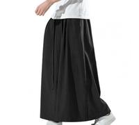 Pantalon de Kung Fu Hakama en Soie de Glace Noire pour Homme avec Un Pantalon Large Chinois Kimono Wushu à Fond Large Black XL