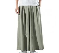 Pantalon de Kung Fu Hakama en Soie de Glace Noire pour Homme avec Un Pantalon Large Chinois Kimono Wushu à Fond Large Army Green 2XL