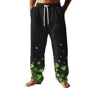 Pantalon de la Saint-Patrick pour homme - Pantalon trèfle amusant - Costume irlandais - Trèfle vert - Grande taille - Taille élastique - Pantalon de détente ample avec poches - Vêtements de vacances