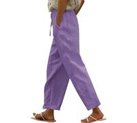 Pantalon De Lin pour Femmes Fluide Léger Élastique Pantalons 7/8 Taille Haute Large Décontracté Pantacourt Été Lin Ample avec Poches Casual Printemps Sport Yoga Pants De Plage