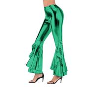 Pantalon de loisirs élégant avec aspect brillant, coupe bootcut évasée pour des performances spéciales et un usage quotidien, vert, S