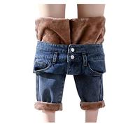 Pantalon de loisirs en polaire pour femme - Jean thermique doublé droit - Taille haute - Pantalon d'hiver long - Pantalon thermique en polaire - Pantalon en jean - Pantalon en polaire chaud - Pantalon