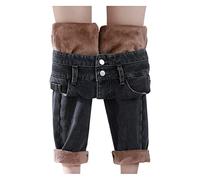 Pantalon de loisirs en polaire pour femme - Jean thermique doublé droit - Taille haute - Pantalon d'hiver long - Pantalon thermique en polaire - Pantalon en jean - Pantalon en polaire chaud - Pantalon