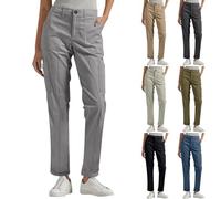 Pantalon de loisirs long pour femme avec poches - Pantalon en tissu baggy droit - Taille haute - Coupe ajustée - Pantalon cargo - Couleur unie - Pantalon de loisirs - Pantalon de jogging décontracté