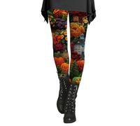 Pantalon de loisirs pour femme avec motif village d'automne - Legging coloré en tricot 3D avec citrouilles - Pantalon confortable pour l'automne et Thanksgiving, Style E01 Multicolore, M