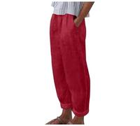 Pantalon de loisirs pour femme avec un style moderne sur le côté, coupe confortable pour une élégance décontractée au quotidien, avec jambe droite, poches pratiques, taille extensible, rouge, XXL
