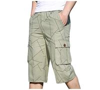 Pantalon de loisirs pour homme - Court à rayures 3D - Short cargo 3/4 - Léger et respirant - Avec poche à bouton - Pantalon de jogging cargo pour la chasse, la randonnée, le camping, vert, XL