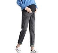 Pantalon de maternité femme jeans pantalon de travail pantalon décontracté ceinture élastique réglable super confortable grande taille, gris foncé, L