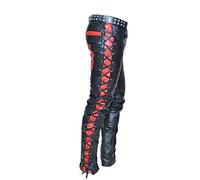 Pantalon de motard en cuir véritable avec lacets sur le côté et sur le devant pour homme - - Taille S