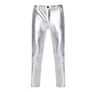 Pantalon de moto effet mouillé pour homme - En cuir verni - Long - Brillant - En cuir synthétique - Legging métallique - Coupe ajustée - Stretch - Pour fête à thème - Clubwear - Pantalon skinny disco