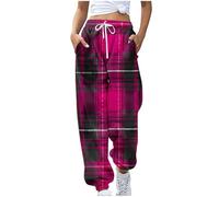 Pantalon de Noël pour femme - Motif flocon de neige - Imprimé Merry Christmas - Élastique - Taille haute - Pantalon de sport - Cordon de serrage - Pantalon de détente décontracté, 6 roses., S