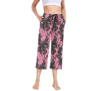 Pantalon de nuit pour femme - Pantalon de pyjama court doux pour femme - Vêtements de nuit grande taille - Pantalon de pyjama pour femme - Motif chiné noir et rose, Motif chiné Noir/rose, L