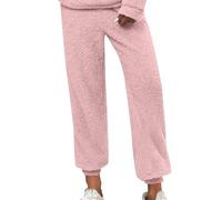 Pantalon de nuit pour femme - Pantalon de pyjama épais chaud et doux - Coupe ample - Extensible - Pantalon de couchage confortable - Grande taille pour l'automne et l'hiver, rose, M