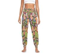 Pantalon de Pâques pour femme - Motif floral - Motif cachemire - Pour yoga, sarouel, hippie, Pilates, ethnique, mandala, multicolore, S