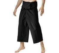 Pantalon de pêcheur thaïlandais classique en coton pour homme - Doux et très confortable - Technique intelligente - S'adapte à toutes les hanches - Unisexe - Coupe ample, Noir , taille unique