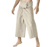 Pantalon de pêcheur thaïlandais classique en coton pour homme - Doux et très confortable - Technique intelligente - S'adapte à toutes les hanches - Unisexe - Coupe ample, kaki, taille unique