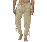 Pantalon de pirate pour homme - Pantalon médiéval de style viking avec cordons de serrage - Pantalon gothique de la Renaissance - Taille élastique - Pantalon d'extérieur - Pantalon de cosplay, kaki